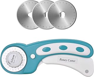 Rollschneider Set, 45 mm Edelstahl Stoffschneider mit Schutzmechanismus, Profi Rollmesser mit 3 x Ersatzklingen, Rundklingen Cutter für Abstepp-, Stoff-, Leder-, Näharbeiten & Mehr