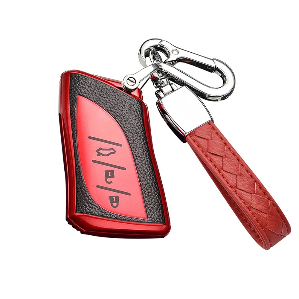 HIBEYO Smart Car Key Case Fits Lexus Key Case No Ignition Lock Keyless Cars for GX NX RX LX LC UX200 UX250h UX260 Key Box Remote Control TPU Leather Texture Protective Case Red