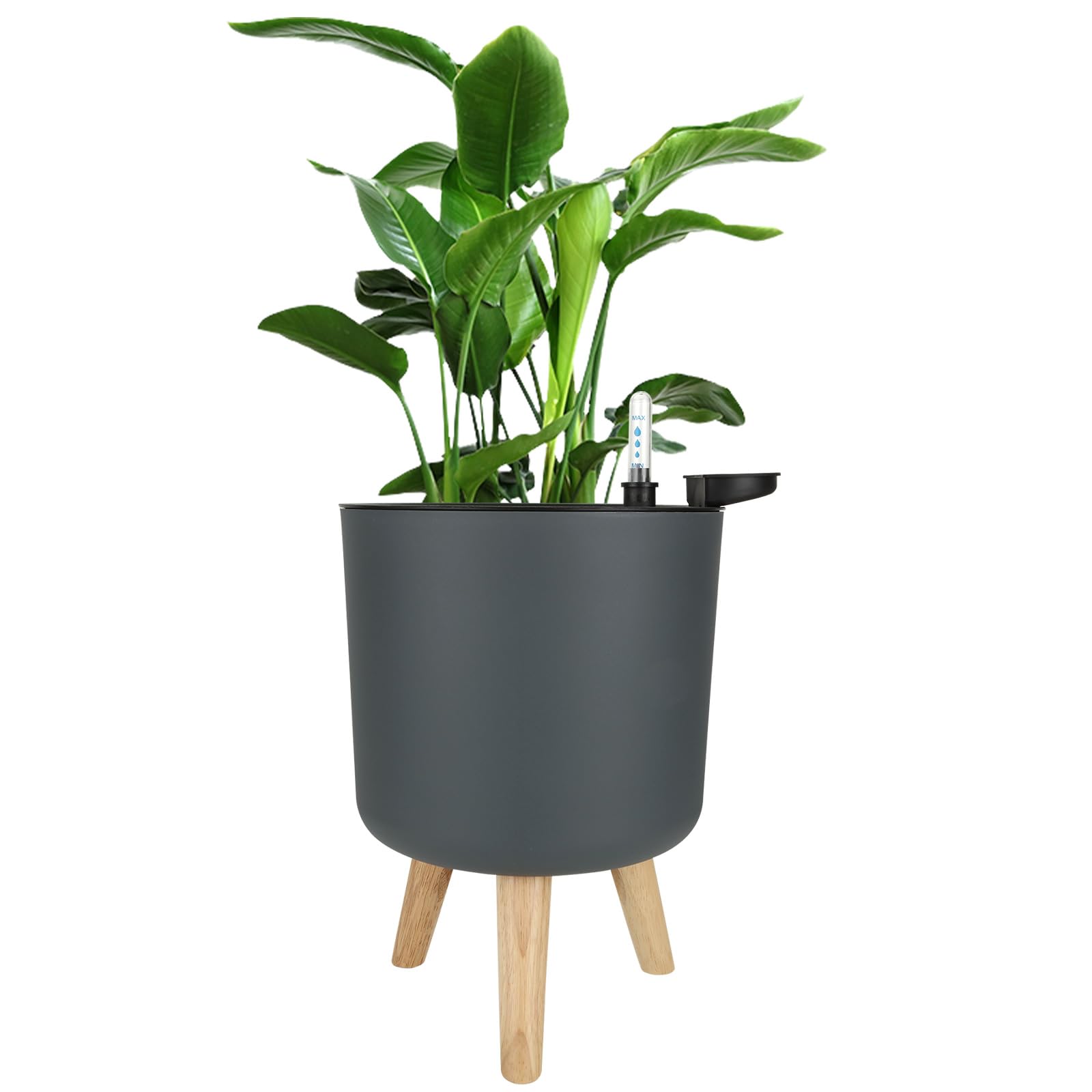 SHUESS Self Watering Plant Pots Indoor with Legs - Plastic Plant Pots Indoor 20cm - Indoor Pots for Plants with Water Level Indicator and Drainage Holes - House Plant Pot with Legs, Grey