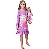 Bow Dream Toddler Girls Dress & Matching American Girl Doll Clothes - Purple Floral Pattern