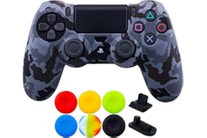 9CDeer 1 Piece of SiliconeTransfer Print Protective Cover Skin + 6 Thumb Grips & Dust Proof Plugs for PS4/Slim/Pro Controller Camouflage Grey