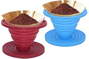BONGPUDA 2 Pcs Collapsible Pour Over Coffee Dripper,Reusable Silicone Coffee Filter Holder,Food Grade Silicone,Suitable For Camping,Picnic,Party,Traveling,Office(Blue + Red)