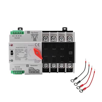 63Amp AC110V Automatic/Manual Transfer Switch 4P 50/60Hz, 4POLE 63A Mini ATS Solar Auto Dual Power Switch W2R for Home Generator, Din Rail Mount Cn Automatic Changeover Fast Transfe for,Rv,Lv Power