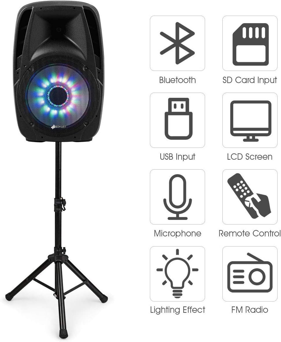 Live Sound Stage Microphone Goflame Portable 15 Pa Speaker System Set 1500w Powered 2 Way Bluetooth Dj Party Speaker With Stands Usb Sd Card Reader Illuminating Light Musical Instruments Belasidevelopers Co Ke