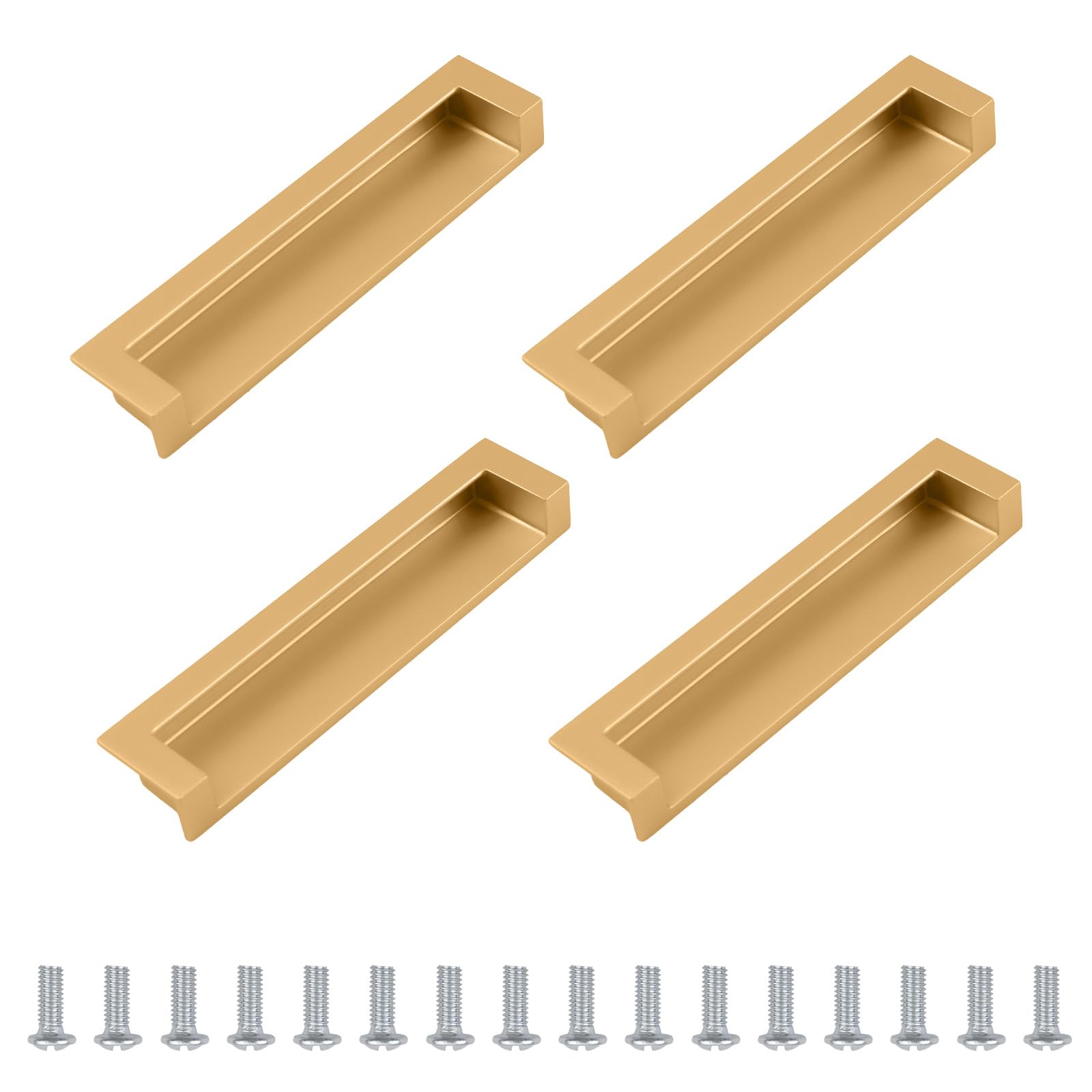 MOROBOR Tatami Hidden Door Handles, 4pcs Embedded Handle Recessed Finger Pull Handles with Hidden Concealed Screws for Cabinet Wardrobe Drawer (Placer Gold-138mm)