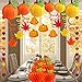 Supla 23 Pack Fall Decorations Hanging Honeycomb Paper Tissue Pumpkins Hanging Pumpkin Paper Lanterns Fall Hanging Swirl Maple Leaf Paper Garland for Thanksgiving Halloween Shower Birthday Party Decor