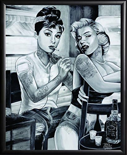 Framed Audrey Hepburn and Marilyn Monroe Tattoo 24x30 Art Poster in Matte Black Finish Wood Frame James Harvey Danger