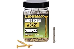 LIONMAX Deck Screws 2 Inch, Wood Screws #8 x 2", 200 PCS, Rust Resistant, Exterior Epoxy Coated, Outdoor Decking Screws, Torx/Star Drive Head Screw, T25 Star Bit Included, Tan