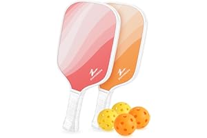 Pickleball Paddles Set of 2 - PalProt® Lightweight Fiberglass Rackets with Balls for Beginner - Cute Pink Orange Advanced Spin Paddle Honeycomb Core - Women Girly Pickle Equipment | 7oz 14mm