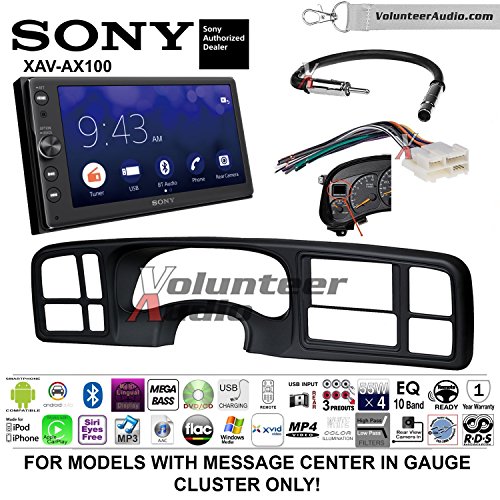 Sony XAV-AX100 Double Din Install Kit with Bluetooth Android Auto Apple Carplay No CD Fits 1999-2002 Silverado, 1999-2002 Tahoe, 1999-2002 Yukon