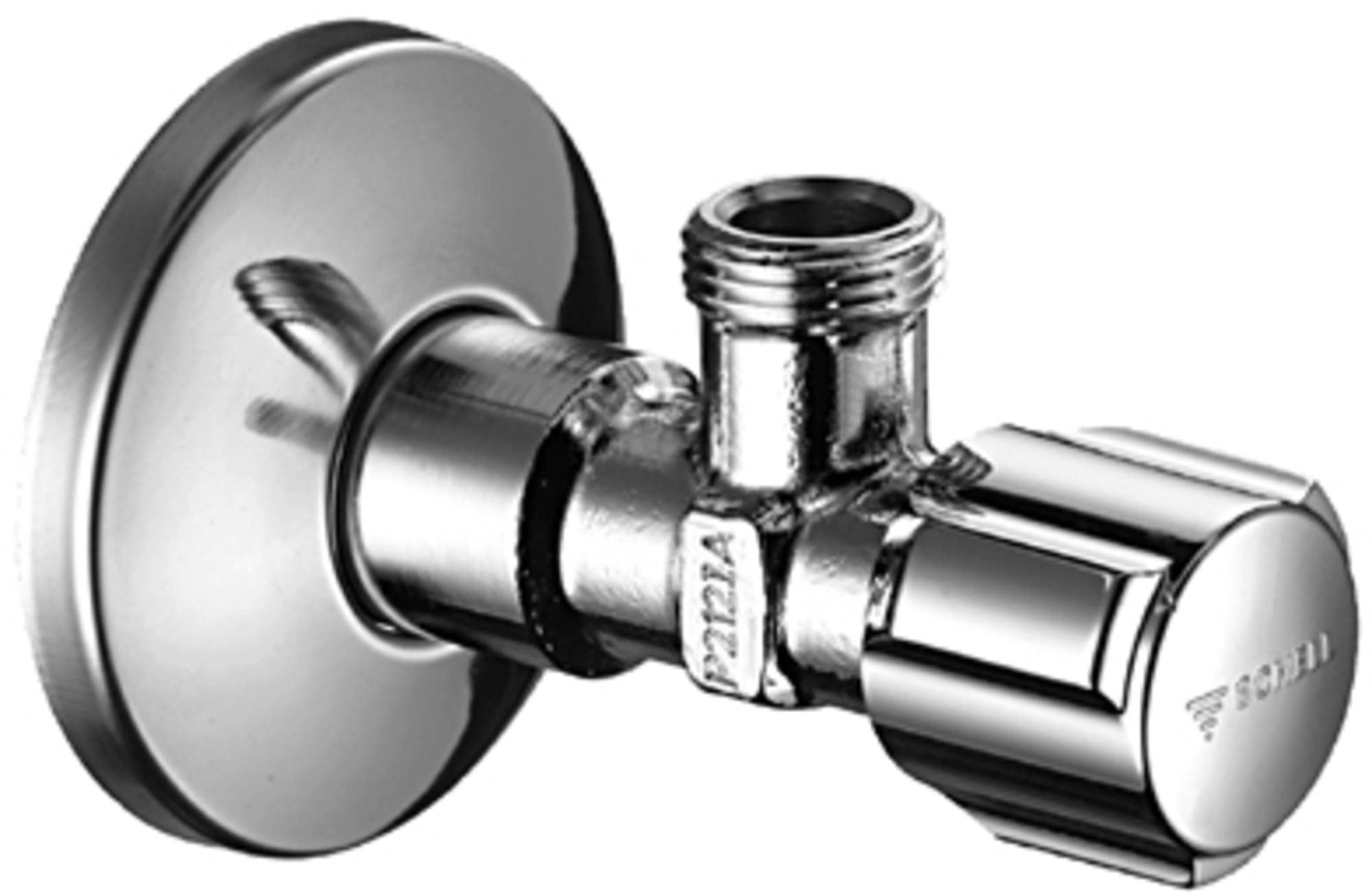 Schell Comfort 052120699 DIN Regulating Angle Valve/Angle Valve 1/2 Inch x 3/8 Inch Chrome-Plated Long Thrust Shaft Rosette 54 mm with Comfort Handle Without Compression Fittings