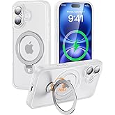 MAGIC JOHN for iPhone 16 Plus Case with Magnetic Invisible Stand [Military Drop Protection] [Compatible with MagSafe] Shockproof Translucent Matte Kickstand Phone Case 6.7 Inch, Translucent White