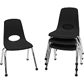 FDP 14" School Stack Chair with Ball Glides, Black, 4-Pack, 10380-BK | Stacking student seat with colorful ball feet, ideal for elementary &amp; kids age 6-9, for classroom &amp; homeschool