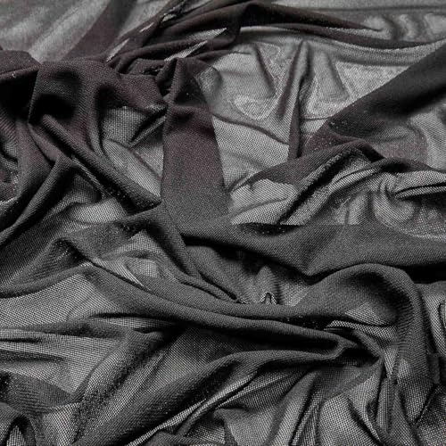Zelouf Fabrics Black Nylon Mesh Fabric by The Yard – Stretchy, Soft Power Mesh See-Through Fabric for Costumes, Lining, DIY, Crafts, Dancewear - 1 Yard