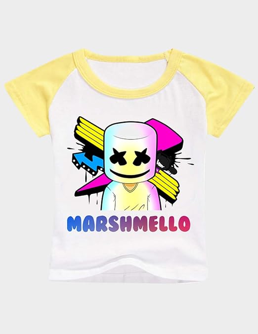 SummerSeed Marshmallow Playera para niños, Camiseta Juvenil Marshmello DJ Smiley Face Electric Music EDM Kids tee Cool Street Fashion Top: Amazon.es: Deportes y aire libre