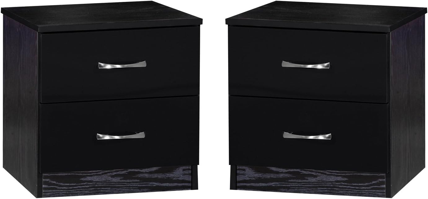 Pair of High Gloss Bedside Cabinets with 2 Drawers - Marina Bedroom Furniture#Black