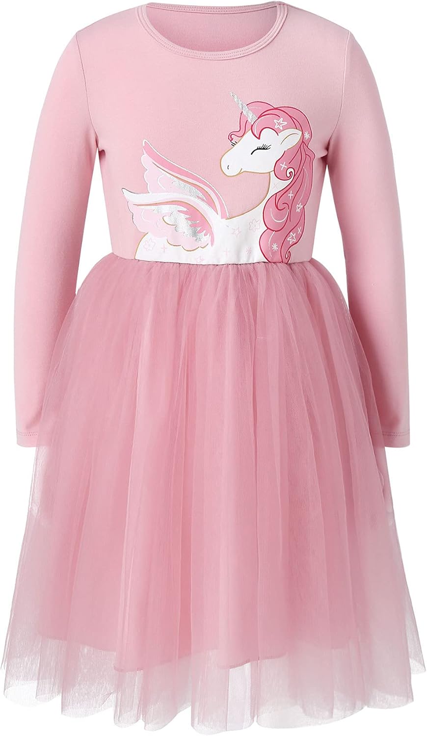 TiaoBug Vestito Unicorno Bambina Cotone Tutu Vestito da Principessa Maniche Lunghe Abito da