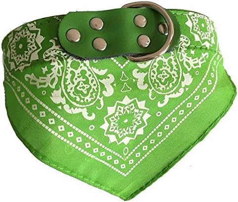 Pet Dog Puppy Cat Neck Scarf Bandana with Leather Collar Neckerchief Adjustable(Size L , Color ,Green)