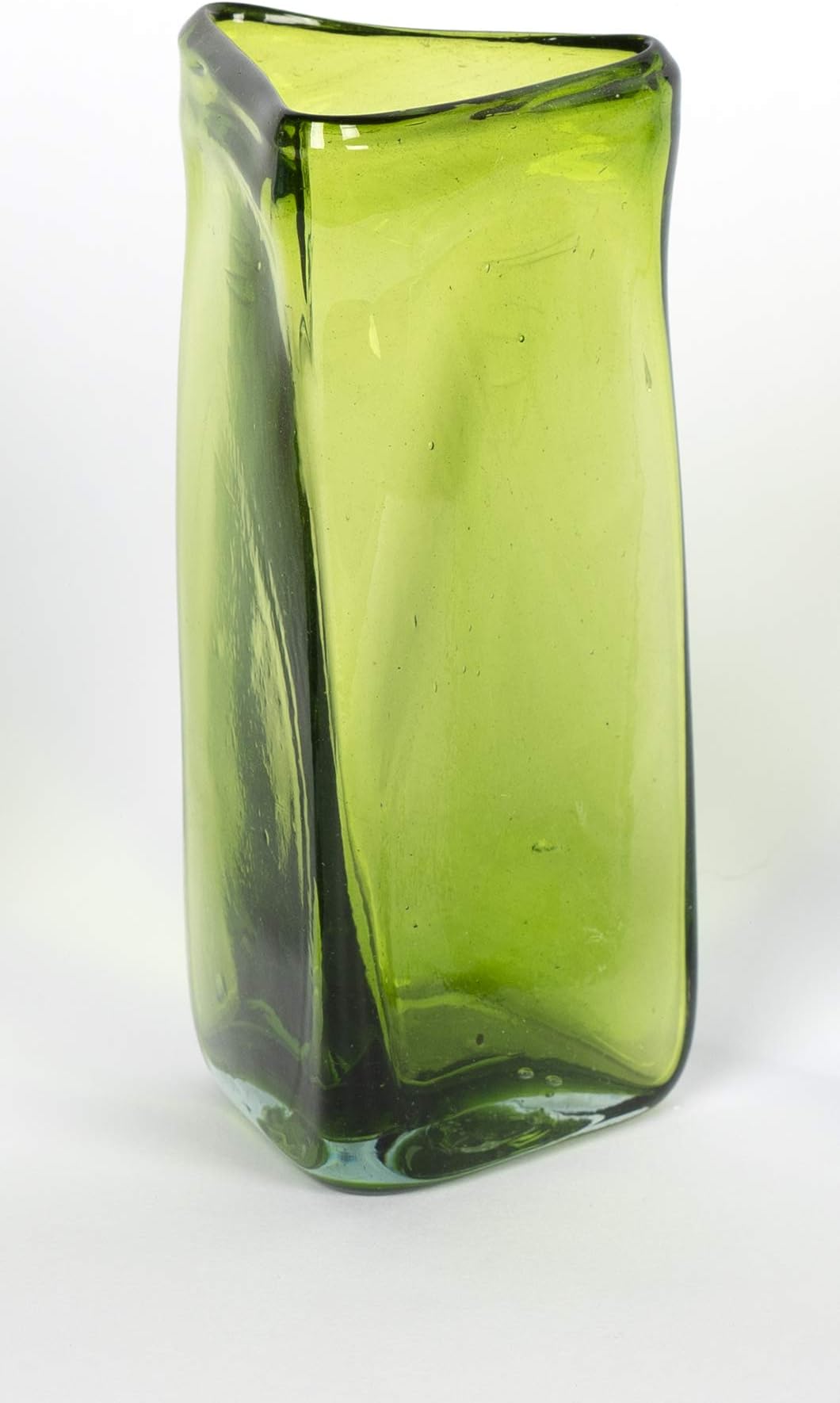 TIN FISH Triangular vase, recycled, handblown glass (15x6cm) - Green