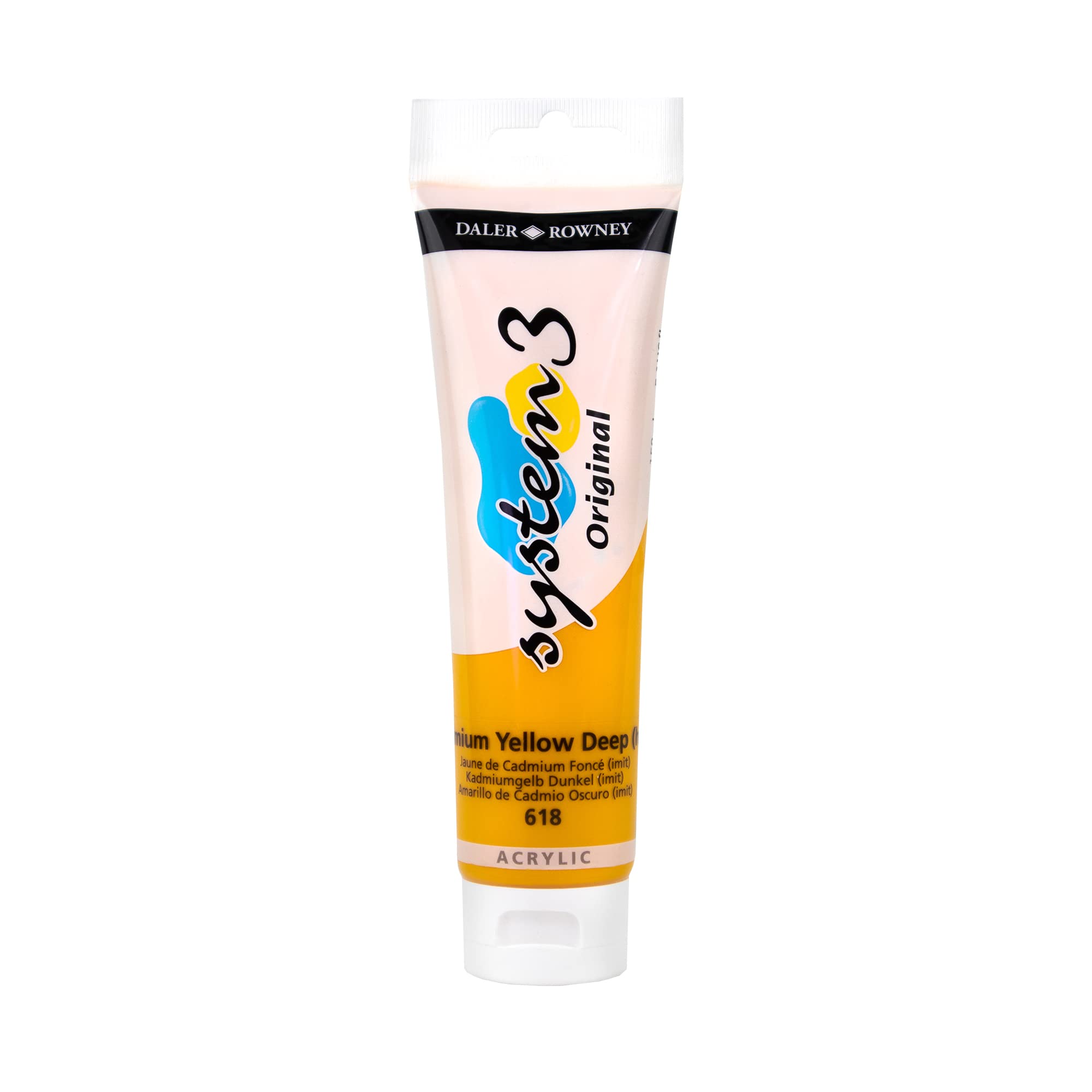 Daler-Rowney System3 Acrylic Paint, Plastic Tube, 5.07oz - 150 ml, Cadmium Yellow Deep Hue