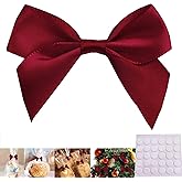 GUIFIER 30 Pieces Mini Satin Ribbon Bows with Sticky Gel Pads, Pretied Bows for Crafts, Cake Pops, Treat Bags, Gift Bags, Bakery Bags, Candy Bags and Package Decorating (Burgundy)