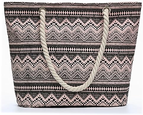 Beach Bag, Canvas Travel Tote Bag Shoulder Bag Holiday Shopping Bag for Women Girls, Brown