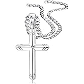 Besteel 925 Sterling Silver Cross Necklace for Men Women, 5MM Durable Stainless Steel Non Tarnish Cuban Link Curb Chain with Silver Cross Pendant, Mens Cross Crucifix Necklaces Jewelry 16-30 Inches