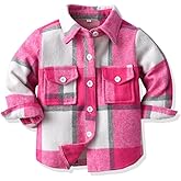 IBTOM CASTLE Boys Girls Flannel Plaid Shirt Jacket Long Sleeve Lapel Button Down Pocketed Shirts Regular Fit Casual Fall Coat