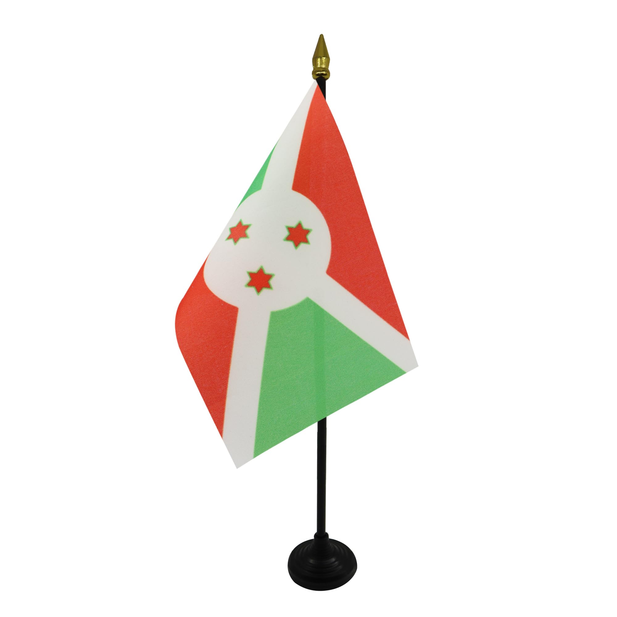 AZ FLAG - Burundi Table Flag 4'' x 6'' - Burundian Mini Desk Flag 100% Polyester 15 x 10 cm - Office Mini Banner with 10'' Pole - Golden Spear