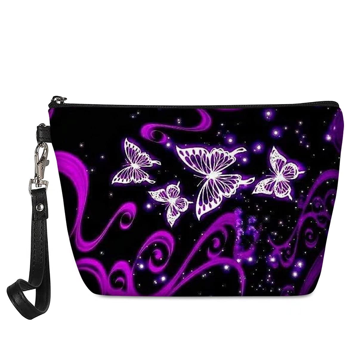 chaqlin Purple Butterflies Make up Bags for Ladies Girls,PU Leather Cosmetic Bag with Butterfly Design,Portable Travel Beauty Pencil Case Toiletry Bag