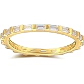 espere Dainty CZ Baguette Stacking Ring | Sterling Silver 925 Rhodium Plated Gold Minimalist Ring | Delicate Thin Band Eternity Rings Gift for Her