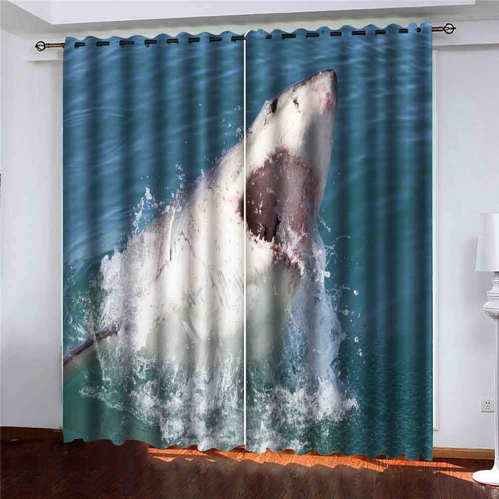 Shorping 52X84 Inch Beautiful Sheer Window Curtains Blackout Window Curtain Panel Great White Shark South Africa Blackout Window Curtain for Bedroom, 2 Pc
