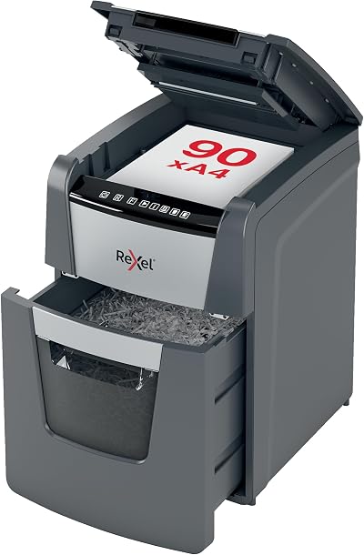 Rexel Optimum Auto Feed 90 Sheet Cross Cut Shredder P-4 34L Bin Black