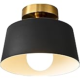 Bwxcie Modern Semi Flush Mount Ceiling Light,Metal Light Fixture,E26 Ceramic Lamp Head,Black and Gold Ceiling Lamp for Hallwa
