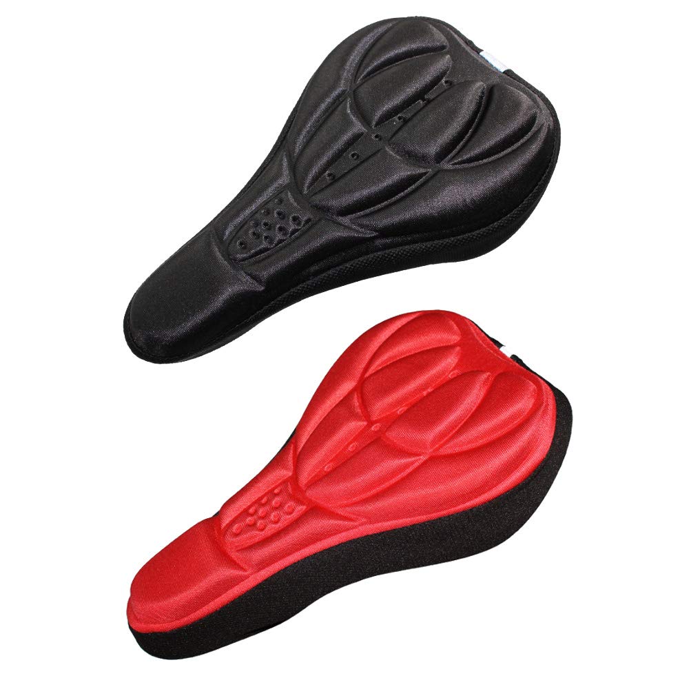 Ianulus 3D Stereo Bicycle Seat Cover, 2 Pieces Bicycle Sponge Seat Cover, Cycling Cushion Cover, Bicycle Seat Cover for Hip Protection, Long Distance Riding, Mountain Bike Shockproof(Red and Black)
