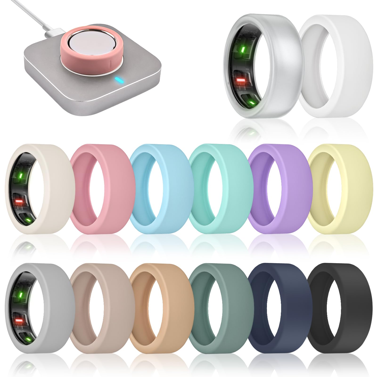 Photo 1 of sylacor 14 Pack Ring Cover Compatible with Oura Ring Gen 4/Gen 3 Horizon/Gen 3 Heritage, Ultra-Thin Anti-Scratch Silicone Ring Case for Women Men, Support Charging with Cover on