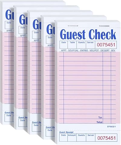 DGBDPACK EP-3632-1 Server Note Pads 5 Pack Pink Guest Check Books 250 Orders