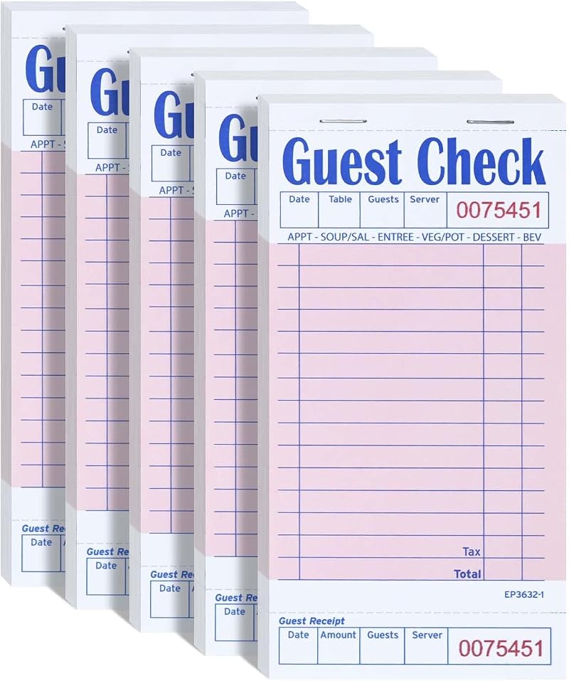 DGBDPACK EP-3632-1 Server Note Pads 5 Pack Pink Guest Check Books 250 Orders