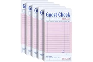 DGBDPACK Server Guest Checkbook, 5 Pack EP-3632-1 Server Note Book, Thick Server Paper with Guest Receipts, Waitress Notepads - 250 Orders Total (Pink, 6.75" x 3.5")