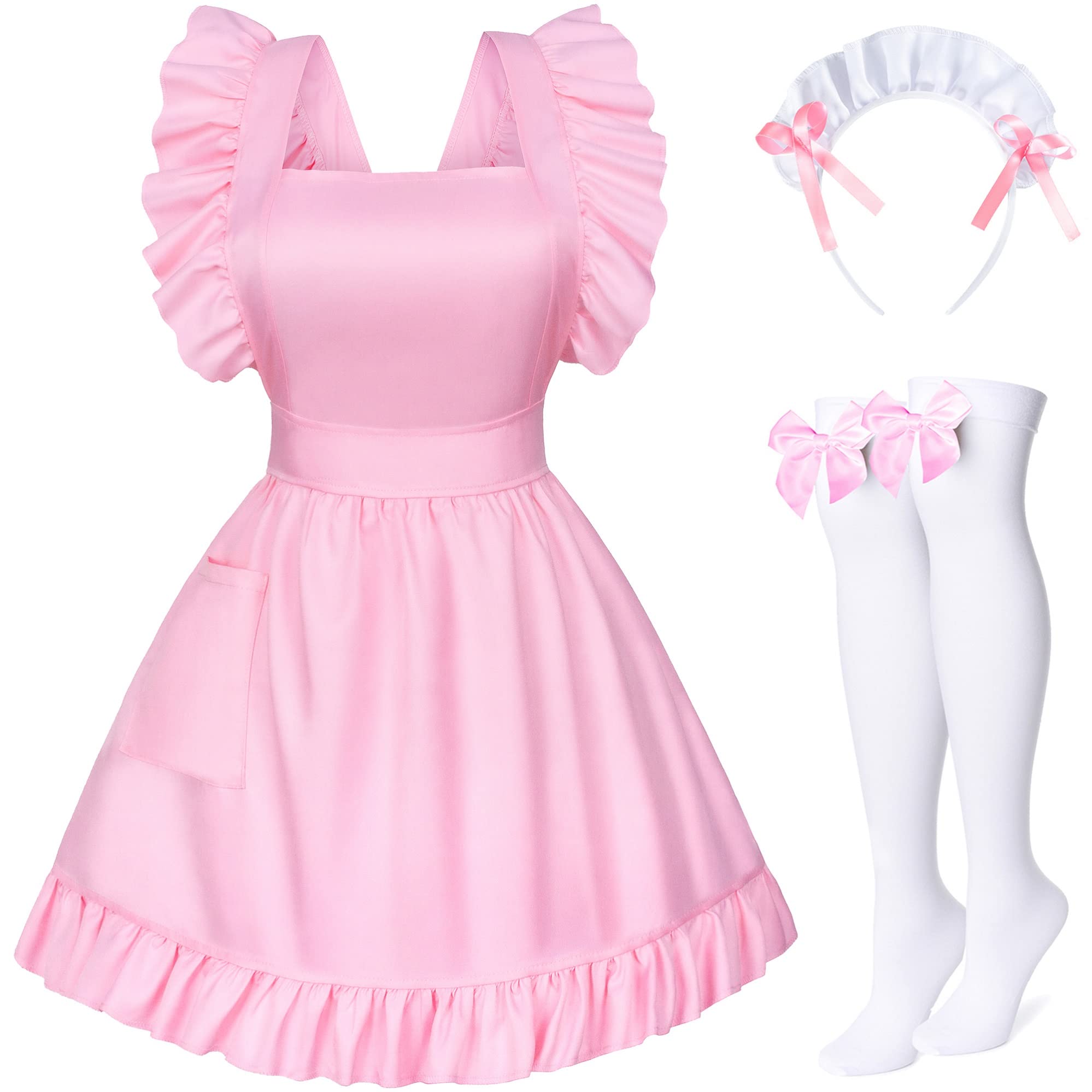 Photo 1 of **Missing Pieces**
TOKYO REVENGERS Adjustable Retro Ruffle Maid Costume Apron Pockets With French headdress Socks set(Style2 Pink)