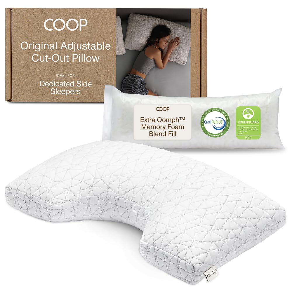 Photo 1 of Coop Home Goods Original Cut-Out Adjustable Pillow, Queen Size Bed Pillows for Neck & Head Support, Memory Foam Pillows - Medium Firm for Side Sleeper, CertiPUR-US/GREENGUARD Gold