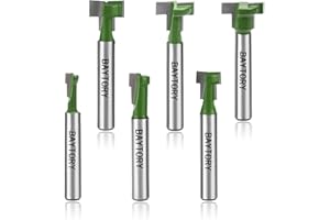 BAYTORY 6Pcs Keyhole Router Bits Set, 1/4" Shank Router Keyhole Bit Set -1/4 & 5/16 & 3/8 & 9/16 & 1/2 & 5/8 inch Blade Diameter for Wood Hex Bolt T-Track Slotting Milling Cutters Set (Green)