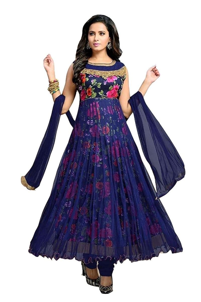 sojitra enterprise women's bangalory silk printed and net anarkali (free size)