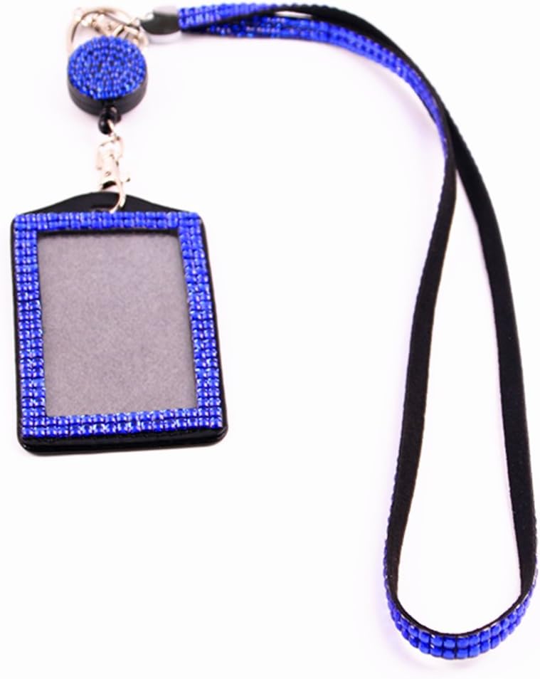 QIDUN Girl Badge Holder Rhinestone Lanyard Bling Crystal Necklace Badge Card Holder for Business Id/Key/Cell Phone (Colorful) (Blue)