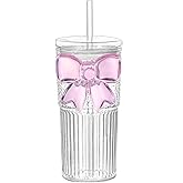 Glass Cups with Lids and Straws Iced Coffee Tumbler Cups with Lids Clear Cute Smoothie Juice Bubble Tea Water Cold or Hot Dri