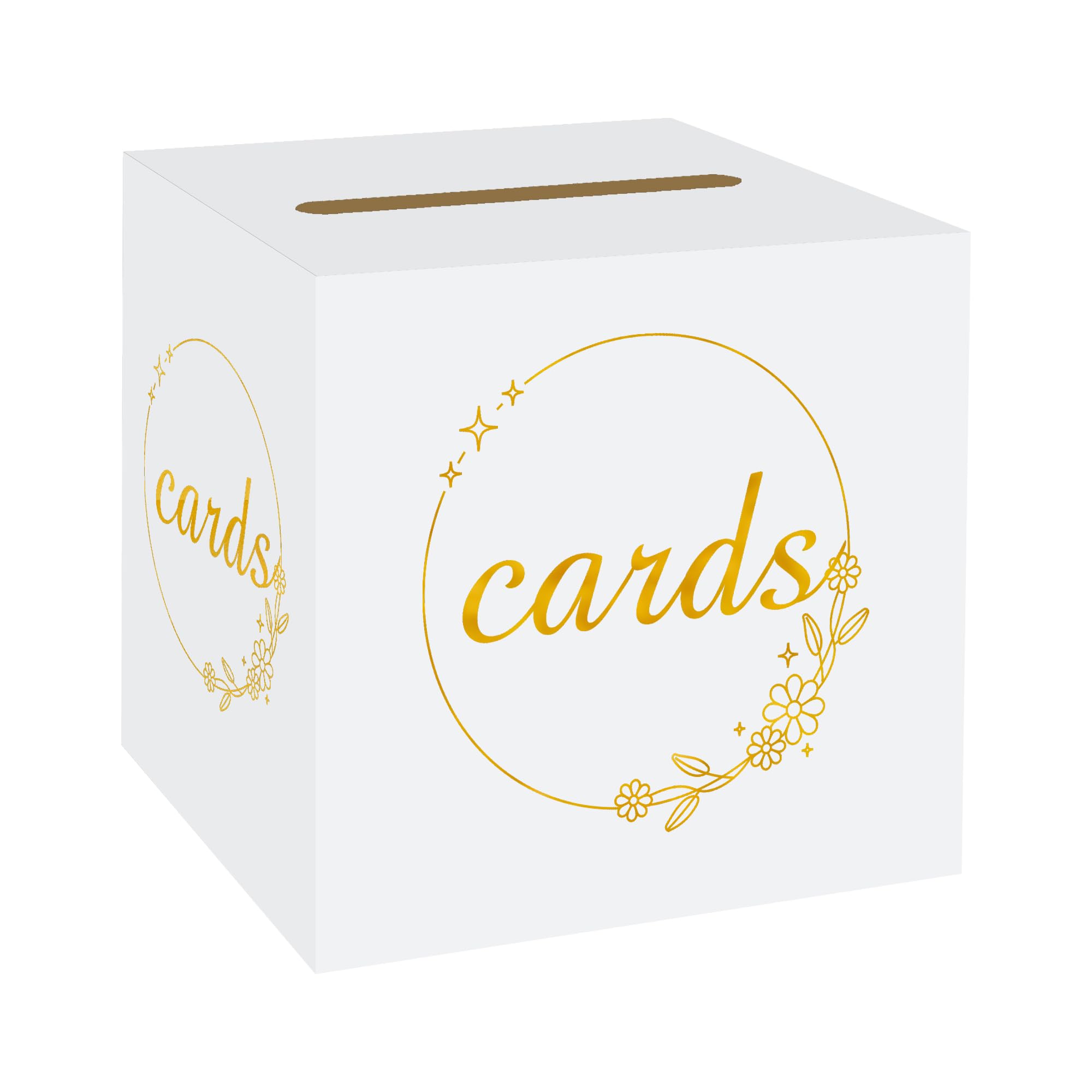 Photo 1 of Laroder 1 Pack White and Gold Card Box for Wedding Party Graduation Bridal Baby Shower Birthday Retirement Decorations Gift Card Holder Cardboard Raffle Ballot Voting Box with Slot 7.8x7.8x7.8 In
