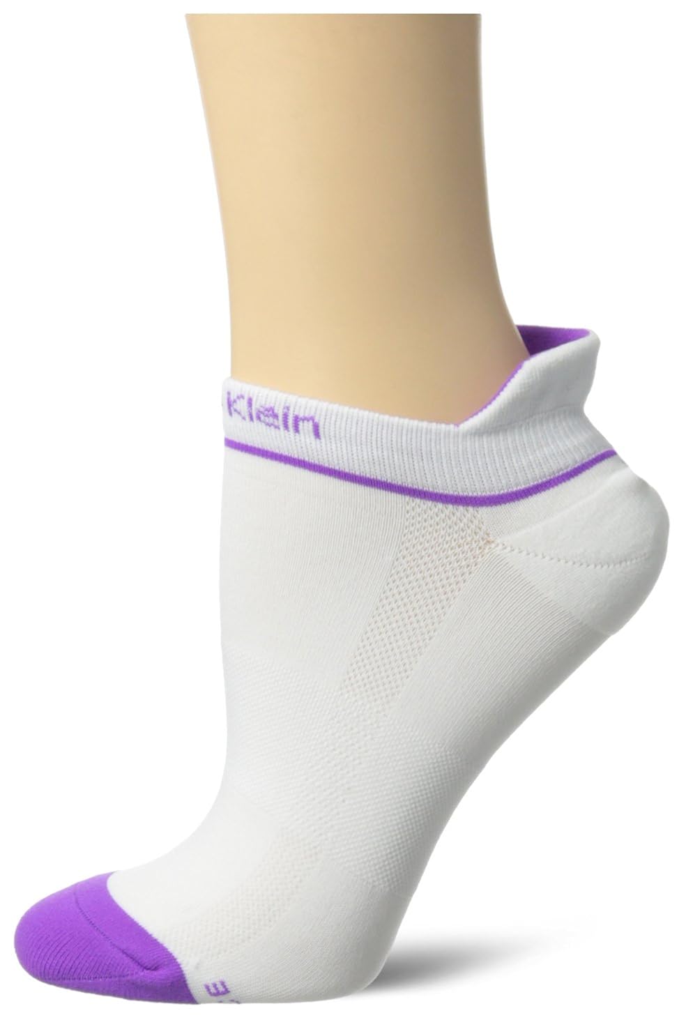 Calvin Klein Women's Running Sock with Back Tab, White/Bright Purple