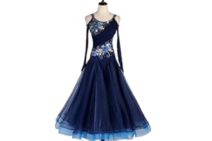 National Standard Ballroom Dance Dresses Women's Waltz Competition Performance Costume with Rhinestones