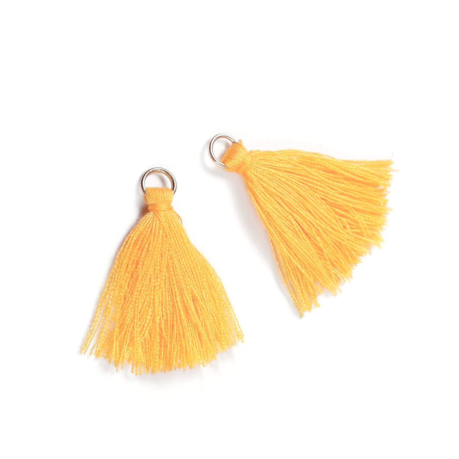 Duories Pack of 50 Mini Tassel Pendants, 3 cm Cotton Fringe Tassel Tassel Bracelet Key Chain Craft Tassel for Earrings Jewellery Making Bags Bookmark DIY Craft Accessories, Gold