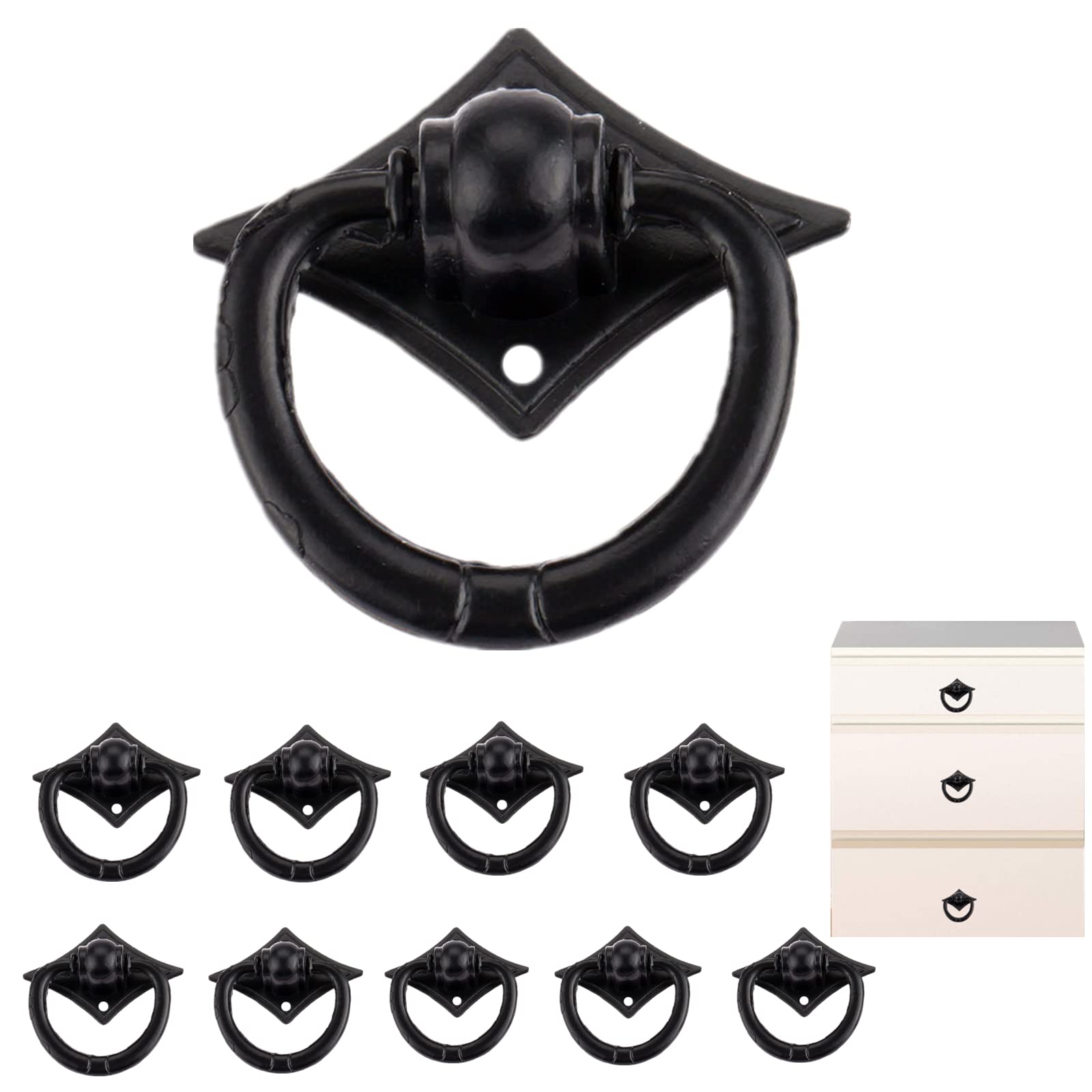 Yetaha 10pcs Vintage Cabinet Pull Handles Door Cupboard Closet knobs with Screws Simple Style Retro Drawer knobs for Door Handles Drawer Jewelry Box Kitchen Cupboard Furniture 42x42mm Black